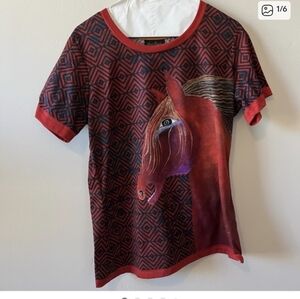 LAUREL BURCH Horse Print Short Sleeve Tee Shirt Size Medium